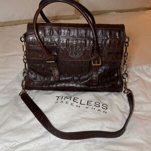 Naeem Khan Dark Brown Croc-Embossed Satchel